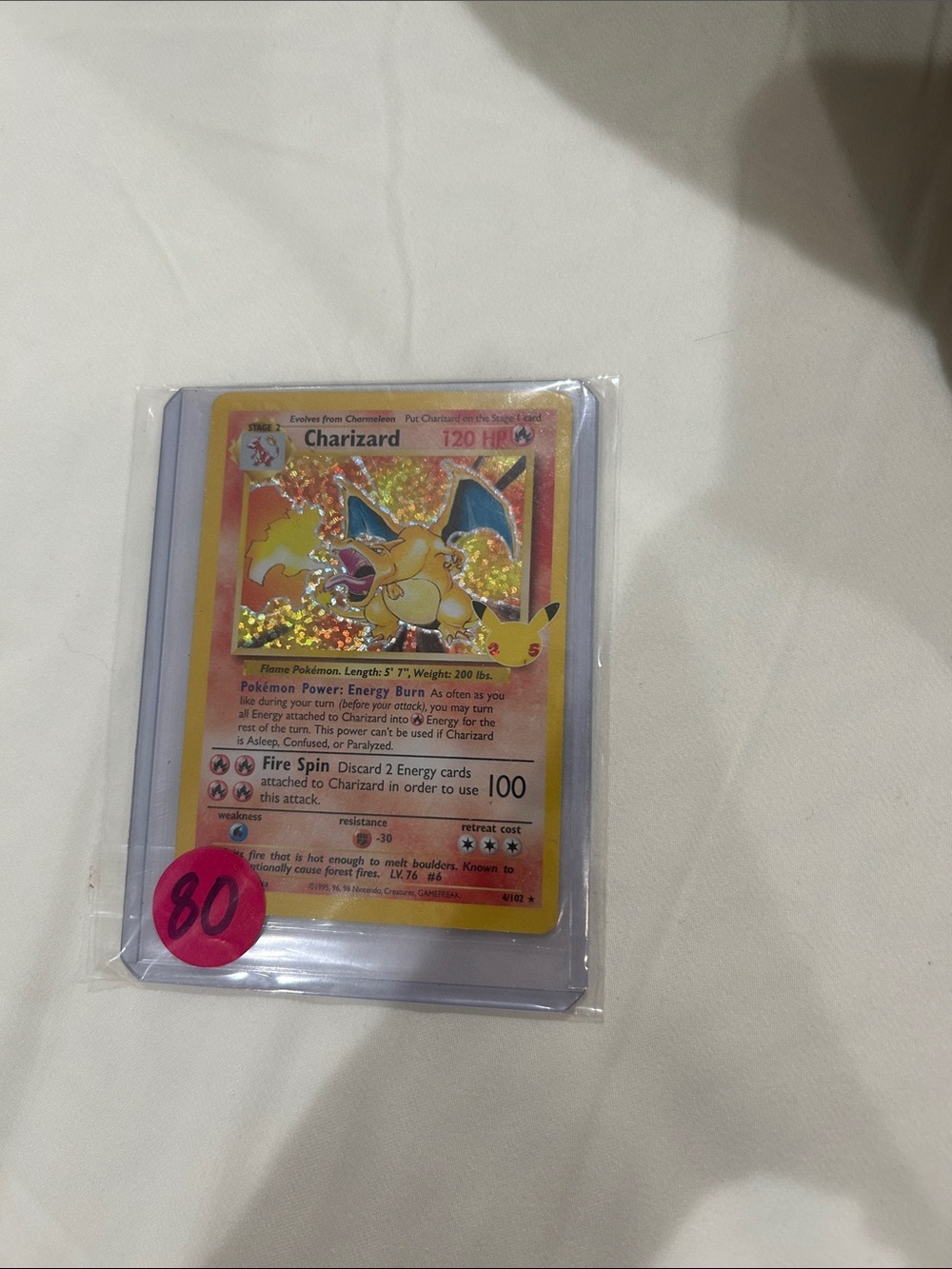 Pokemon Charizard Holographic Card Yellow Orange Red Accents